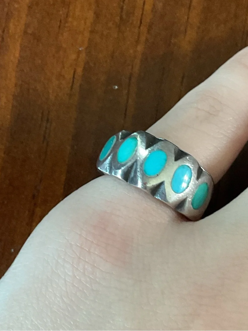 Vintage Sterling Silver Turquoise Inlay Native American Heavy Chunky Ring Size 6